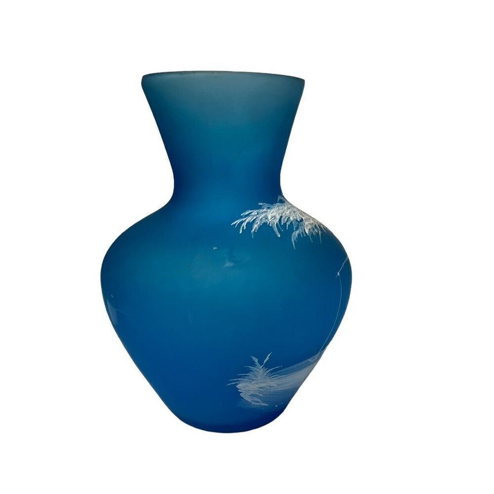 Westmorland Artist Signed 1971- Mary Gregory Vase Boy Fishing Blue Satin 7" tall - Picture 5 of 9